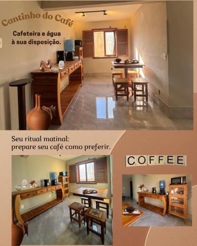two pictures of a living room and a dining room at Espaço Verão Vermelho in Cabo Frio