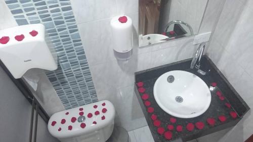 a small bathroom with a sink and a toilet at Hotel Sipa in Duitama