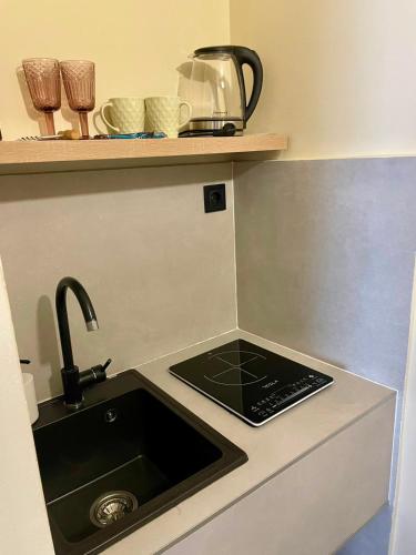 a kitchen with a sink and a counter top at Kadena Apartments in Kotor
