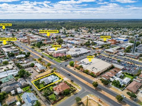 an aerial view of a city with streets and buildings at Wandew - Echuca Holiday Homes in Echuca