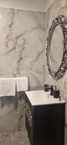 a bathroom with a sink and a mirror at Villa Eliada in Tuzla