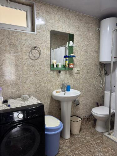 a bathroom with a sink and a washing machine at მყუდრო აპარტამენტი ანაკლიაში, Cozy Apartment in Anaklia in Zugdidi
