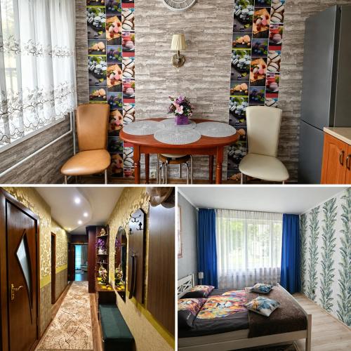 a collage of photos of a room with a table and chairs at Ventas in Liepāja