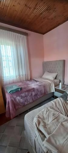 a bedroom with two beds and a window at Georgia's house in Maronia