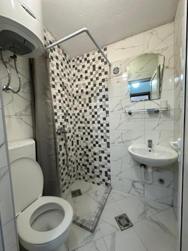 a bathroom with a toilet and a sink at Apartments Nera in Utjeha