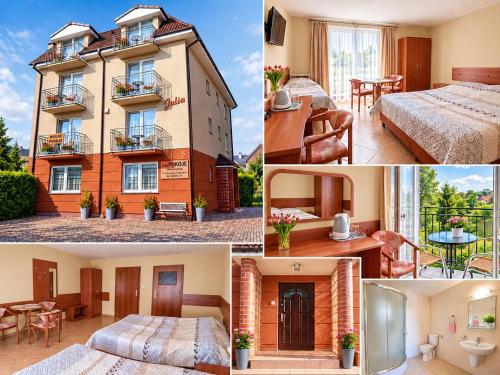 a collage of pictures of a hotel room at Willa Julia in Rewal