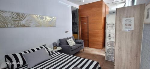 a bedroom with a bed and a couch in it at ZARAUTZ LOFT 1 in Zarautz