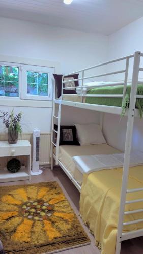 a bedroom with two bunk beds and a rug at BAPA STAYs in Kristianstad