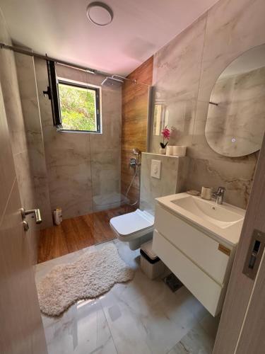 a bathroom with a toilet and a sink and a shower at Pollux Astra Bay in Lepetani