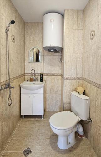 a bathroom with a toilet and a sink at Душковата къща in Chekhlare