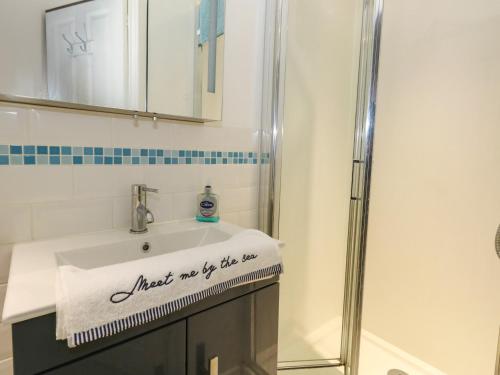a bathroom with a sink and a shower at Chandlers Nook in Portland