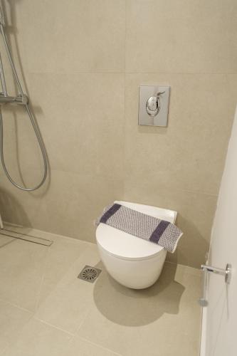 a bathroom with a toilet and a shower at Villa Selina 2 - Etheras Properties in Kythira