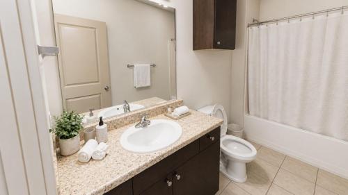 a bathroom with a sink and a toilet at Luxe Nest King Studio Downtown 2B3 in Birmingham