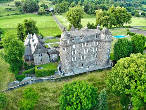 an aerial view of an old castle in a field at Château de La Voulte in Marmanhac