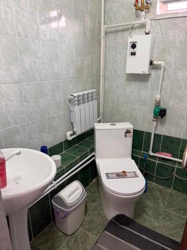 a bathroom with a toilet and a sink at Hanbiike in Karakol