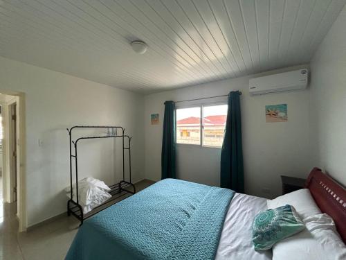 a bedroom with a bed and a window at Hidden Gem Savaneta & Private Pool in Savaneta