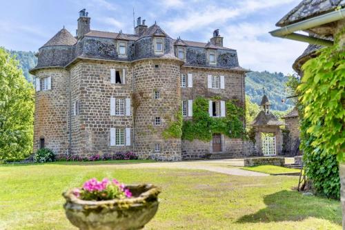 an old castle with a flower pot in front of it at Château de La Voulte in Marmanhac