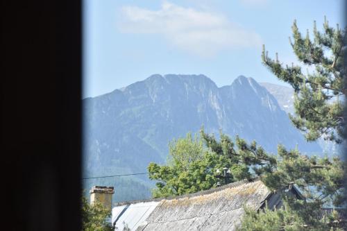 a mountain in the distance with a house and trees at Cichowiański Folk & Prestige in Poronin