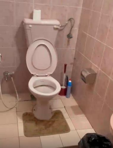 a bathroom with a toilet with the seat up at Shivram guest house in Plaine Magnien