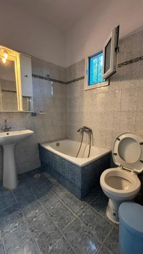 a bathroom with a tub and a toilet and a sink at The Fernvills in Nea Kallikrateia