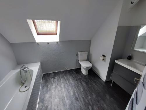 a bathroom with a toilet and a sink and a window at Domaine Sylvaria in Lassay-sur-Croisne