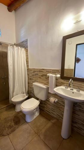a bathroom with a toilet and a sink at Posada La Ernestina Villa de las rosas in Villa Las Rosas