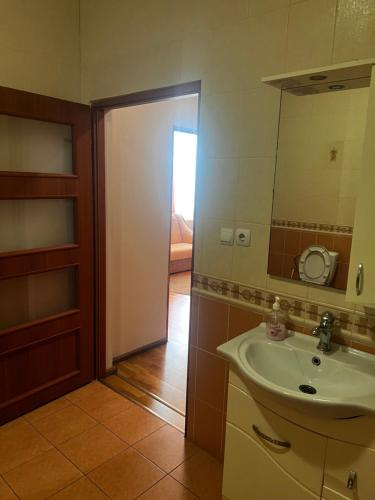 a bathroom with a sink and a mirror at Hotel Marianna in Berehove