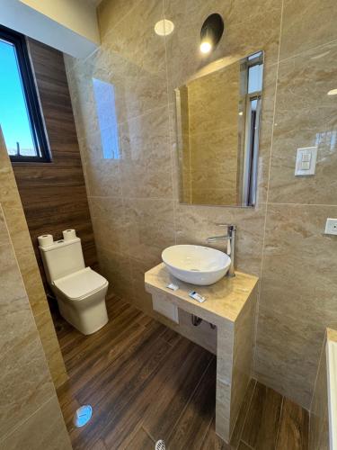 a bathroom with a sink and a toilet at Hotel San Miguel Cusco in Cusco