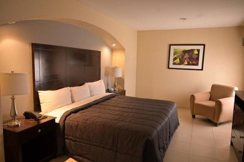a hotel room with a bed and a chair at Posada La Noria in Sombrerete