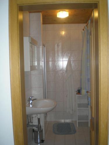 a bathroom with a sink and a shower at Klein Schöntal in Göstling an der Ybbs