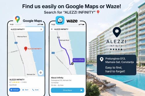 two cell phones with a map and a google maps at Waves 342 Infinity in Mamaia Sat/Năvodari