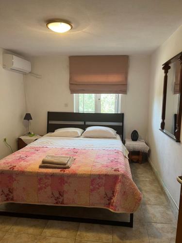 a bedroom with a large bed and a window at Olgas-Village-house in Cheimadión