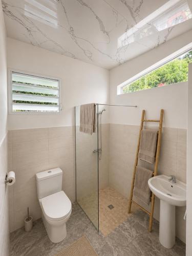 a bathroom with a toilet and a sink at Harmony Caraibes in Le Robert