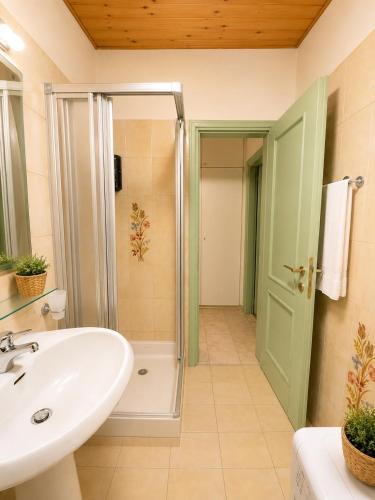 a bathroom with a sink and a shower at Dolomiti House in Pinzolo