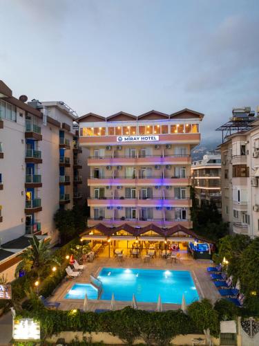 an aerial view of a hotel with a swimming pool at Miray Hotel Kleopatra in Alanya