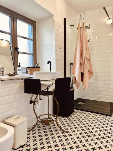a bathroom with a shower and a sink and a toilet at Villa Olmeto in Lupoglav