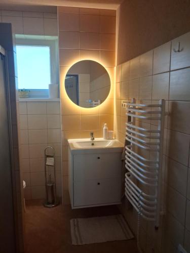 a bathroom with a sink and a mirror at Ponte Liptov in Liptovský Trnovec