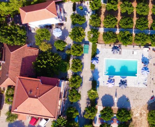 an overhead view of a yard with a swimming pool at Ktima Klimentini in Vivari
