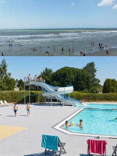 two pictures of people in the water at a beach at vent de liberté 80 camping les peupliers in Vironchaux