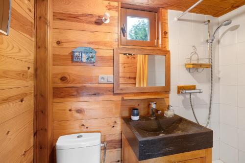 a bathroom with a sink and a toilet at Chalet Studio Athome in Bouhet