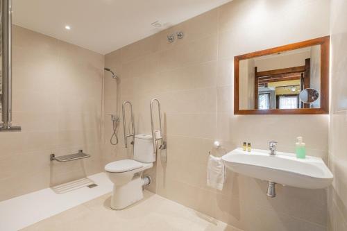 a bathroom with a toilet and a sink and a shower at Zelaikoa Behekoa - baskeyrentals in Zestoa