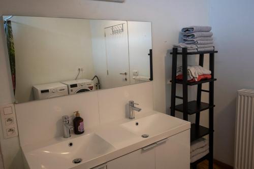 a bathroom with a sink and a mirror at LE PARADIS ATHOIS in Ath