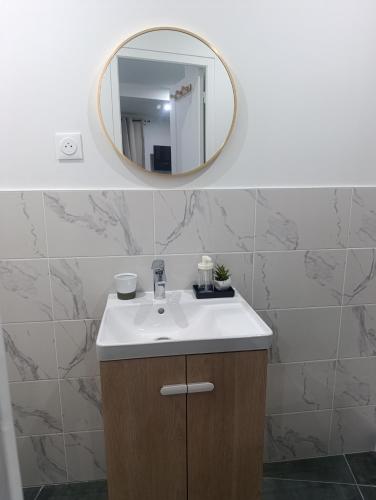 a bathroom with a sink and a mirror at Studio Boulazac proche Palio in Boulazac
