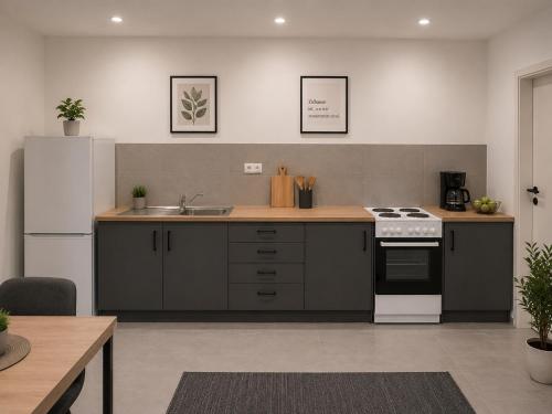 a kitchen with a sink and a stove top oven at Pulheim Room in Pulheim