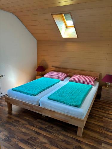 a bedroom with two beds and a skylight at Haus Olympia in Feldkirch