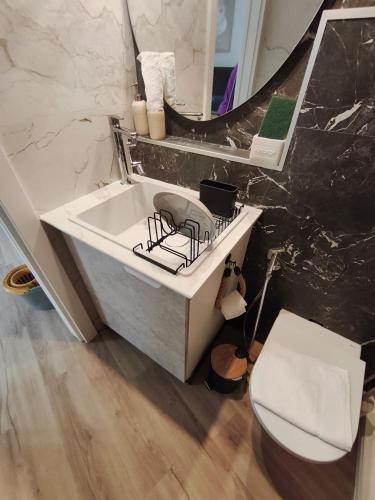 a bathroom with a sink and a toilet at A un paso de Laurel Estudio con balcón in Logroño