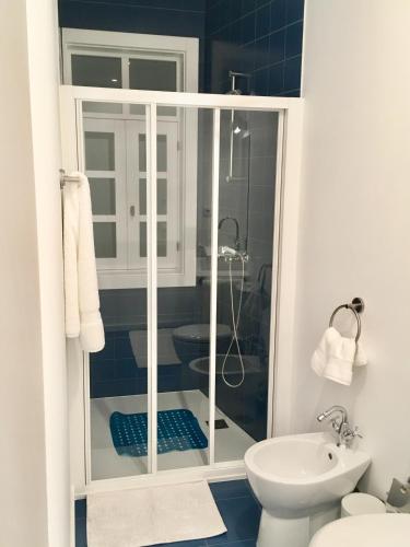 a bathroom with a shower and a toilet and a sink at Casa Rosa Sousa in Felgueiras
