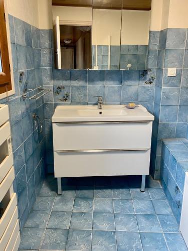 a bathroom with a sink and a mirror at Casa d'Eva in Pont-en-Royans