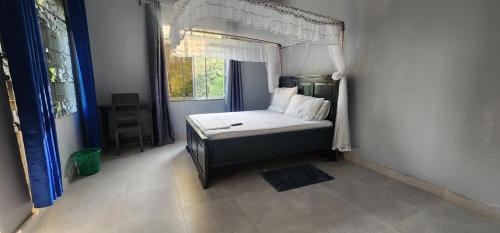 a bedroom with a canopy bed with a window at COMFORT ZONE Lodge Kigoma in Kigoma