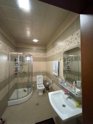 a bathroom with a sink and a shower and a toilet at JB Dubendi house in Baku